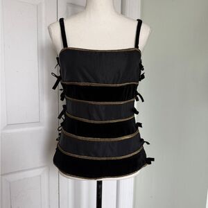 Late 1980s Gianni Versace Black and Gold Baroque Velvet Silk Corset Top Sz Large